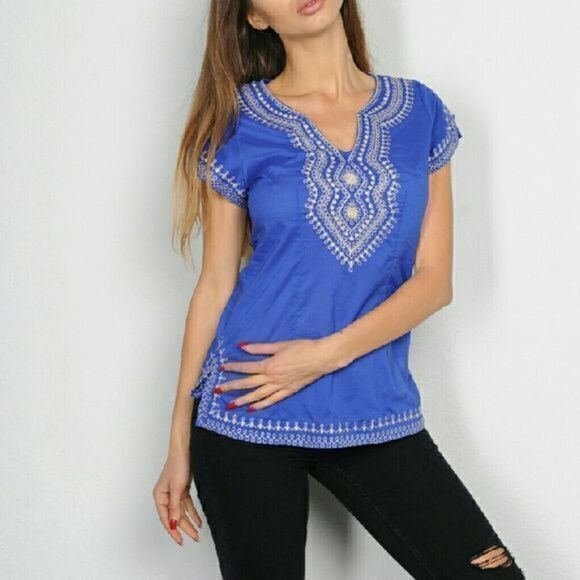 Boho Royal Blue Top - Picture 1 of 4